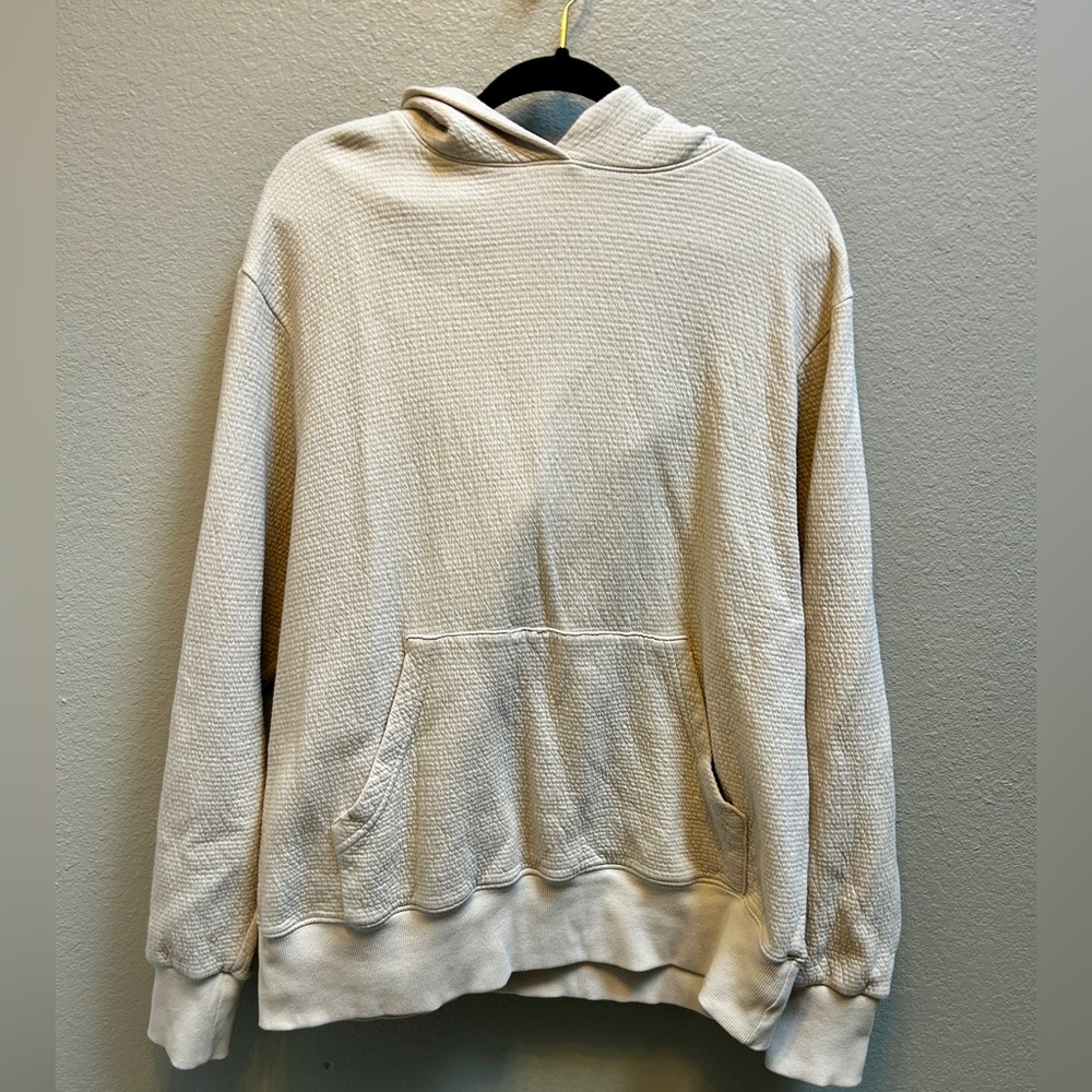 PerfectWhiteTee Ivory Cream Textured Hoodie Pullover 100% Cotton Size M/L